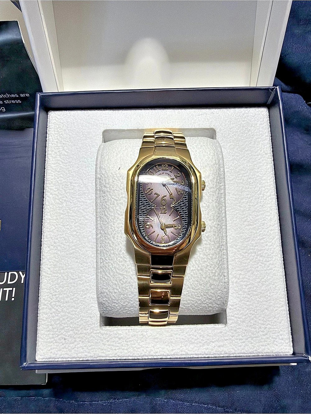 Philip Stein Signature Dual Time Zone Watch Gold & Brown